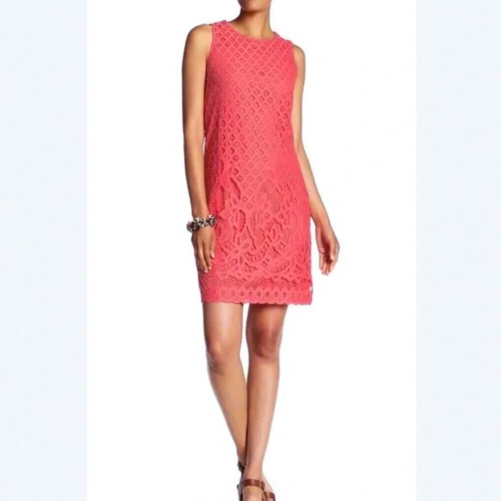 Sharagano Women's Lace Lined Sleeveless Dress Rose Red Size 8P